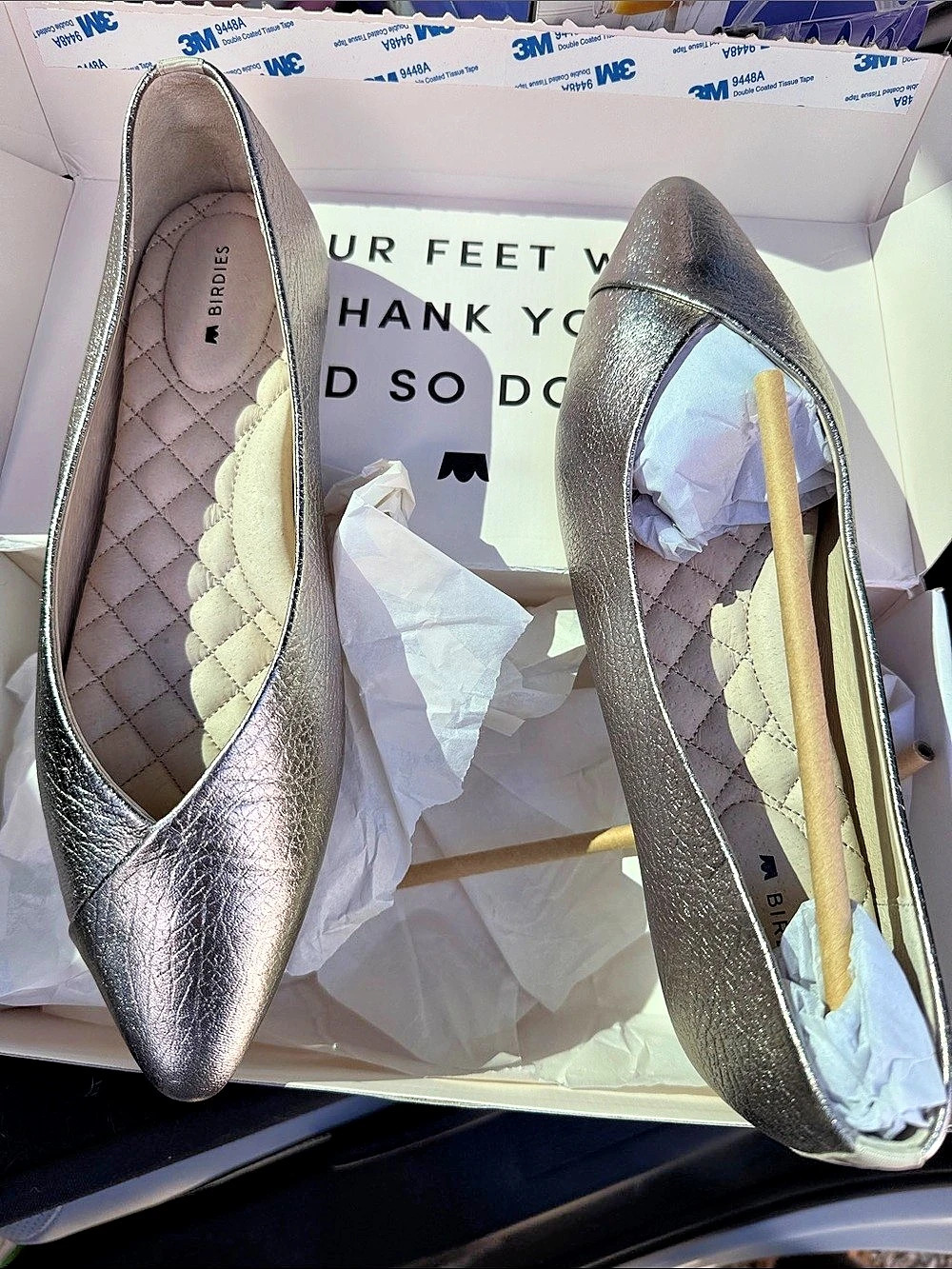 BIRDIES The Sparrow Pointed Toe Flat Silver Flats